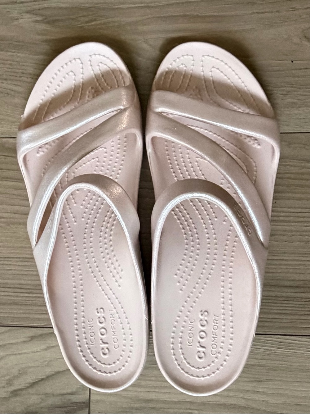NWOT Crocs Kadee II Shimmer Light Pink Slide Sandal Sz 10